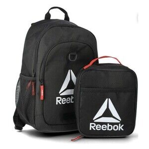 Reebok Unisex Kids 17" Laptop Backpack with Lunch Box, 2-Piece Set, Black